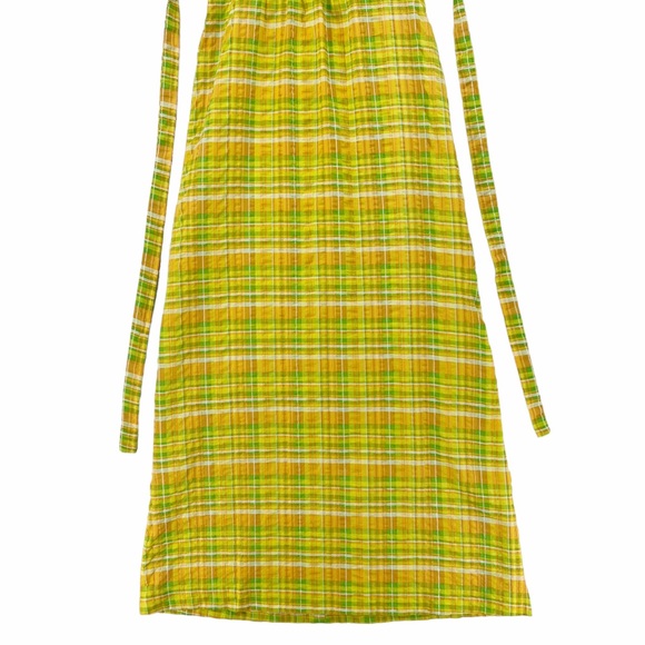 Vintage Yellow, Green, White Plaid Maxi Dress Made in the USA Union Label - Picture 4 of 15